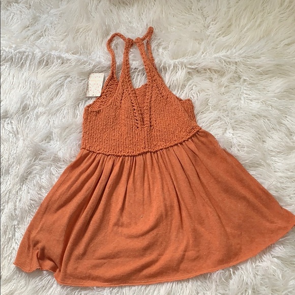 Small Orange Knit & Flowy Free People Halter Top - Picture 4 of 8